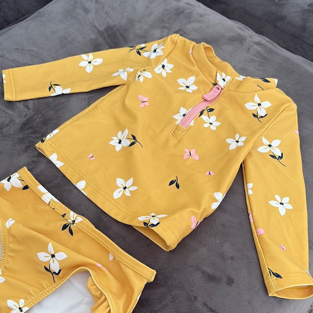Carters Floral Yellow Kids Swim Set size 6 months - Picture 2 of 9